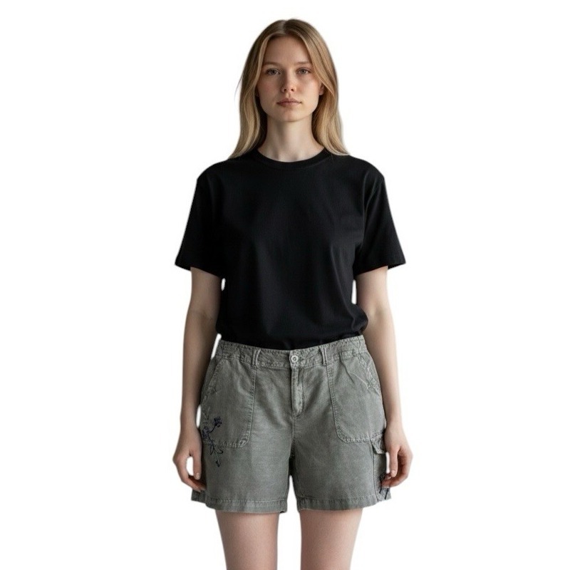 Sundance Women's 14 Cargo Shorts Sage Embroidered 7" Linen Blend